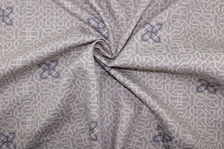 Bailey & Griffin Manchu Fret Chinoiserie Fabric in Pewter