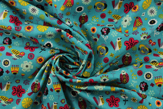 Emma & Mila Birds of a Feather Fabric in Turquoise for Camelot Fabrics