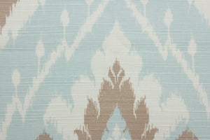 Lima is a multi-use fabric that blends cotton, linen and rayon for a luxurious and soft feel.  Its classic damask print comes in surf blue, tan and cream and has a durability of 15,000 double rubs.  The versatile fabric is perfect for window accents (draperies, valances, curtains and swags) cornice boards, accent pillows, bedding, headboards, cushions, ottomans, slipcovers and light duty upholstery.  