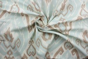Lima is a multi-use fabric that blends cotton, linen and rayon for a luxurious and soft feel.  Its classic damask print comes in surf blue, tan and cream and has a durability of 15,000 double rubs.  The versatile fabric is perfect for window accents (draperies, valances, curtains and swags) cornice boards, accent pillows, bedding, headboards, cushions, ottomans, slipcovers and light duty upholstery.  