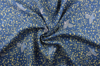 Lulu DK© Bolero Aviary Linen Fabric in Blue