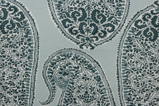 Maymont Paisley Linen Fabric in Patina