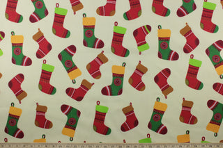 Christmas Stockings Fabric in Cream