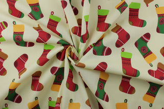 Christmas Stockings Fabric in Cream