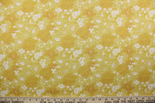 Load image into Gallery viewer,  Serendipity is a cheerful floral pattern with its pink and white flowers against a yellow background.  It will add a touch of warmth to any room.  The high-quality cotton material ensures lasting durability and softness, making it perfect for your next quilting or stitching project.  The versatile lightweight fabric is soft and easy to sew.  It would be great for apparel, quilting, crafting and sewing projects.  
