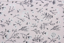 Load image into Gallery viewer, Mable is a beautiful, lightweight fabric featuring a floral print in black, gray and white against a blush pink background.  Perfect for any living space, it is sure to bring a splash of joy to your home. The high-quality cotton material ensures lasting durability and softness.  It would be great for apparel, quilting, crafting and sewing projects.  
