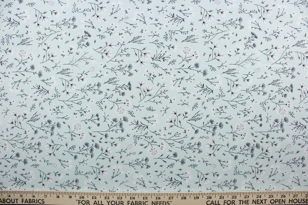 Mable is a beautiful, lightweight fabric featuring a floral print in black, gray and white against a light green background.  Perfect for any living space, it is sure to bring a splash of joy to your home. The high-quality cotton material ensures lasting durability and softness.  It would be great for apparel, quilting, crafting and sewing projects.  