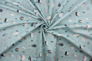 Happy Home is a whimsical house print featuring trees, flowers, rabbits, and hats in varying shades of pink, white, black, gray, and red against a soft green background.  Perfect for any living space, it is sure to bring a splash of joy to your home. The high-quality cotton material ensures lasting durability and softness. The versatile lightweight fabric is soft and easy to sew.  It would be great for apparel, quilting, crafting and sewing projects.  