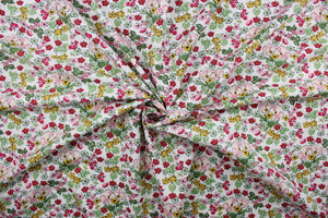 Flower Girl features a bright and cheerful floral print in a range of colors: mustard yellow, green, red, pink, blue and black on a white background.  The high-quality cotton material ensures lasting durability and softness, making it perfect for your next quilting or stitching project.  The versatile lightweight fabric is soft and easy to sew.  It would be great for apparel, quilting, crafting and sewing projects.  