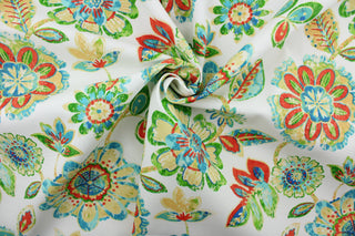 This printed indoor/outdoor fabric featuring a floral design is perfect for any project where the fabric will be exposed to the weather.  It is fade resistant and UV tested and can withstand up to 500 hours of direct sunlight.  It is also stain and water repellant and has a resistance to dirt and mildew.  Uses include cushions, tablecloths, upholstery projects, decorative pillows and craft projects.