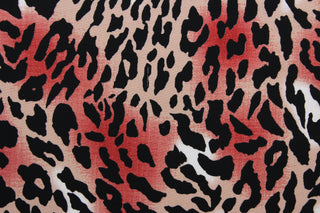  Make a bold statement with this Fiery Leopard in Rose print.  Featuring bold black and shades of vibrant red with subtle hints of white, this design is sure to turn heads.  Perfect for adding an edge to any look!  The high-quality cotton material ensures lasting durability and softness.  It would be great for apparel, quilting, crafting and sewing projects.  