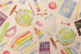 School Supplies Quilting Fabric in Cream