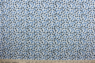  Featuring a small floral print with shades of blue against a white background, this material is sure to be a conversation starter.  Its 100,000 double rubs, plus soil and stain repellant finish, make it a practical and reliable choice for your next project.  It can be used for several different statement projects including window accents (drapery, curtains and swags), toss pillows, headboards, bed skirts, duvet covers, upholstery, and more.