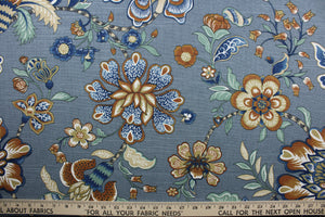  The Robert Allen© Kyran Vines in Twilight is a great choice for any home. The multi-purpose fabric features a beautiful floral print in shades of brown, blue, green and white. The fabric is also rated for 30,000 double rubs, making it a durable and long lasting choice.  It can be used for several different statement projects including window accents (drapery, curtains and swags), toss pillows, headboards, bed skirts, duvet covers, upholstery, and more.