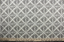 Load image into Gallery viewer, The Robert Allen© Gem Field in Birch is a multi-purpose fabric made with a geometric medallion print in brown and off white.  It has a durable construction with 100,000 double rubs and is soil and stain resistant.  It can be used for several different statement projects including window accents (drapery, curtains and swags), toss pillows, headboards, bed skirts, duvet covers, upholstery, and more.
