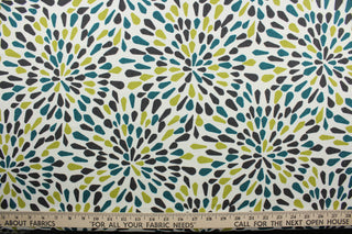 The "Many Petals in Turquoise" pattern is perfect for a transitional look, containing shades of turquoise, green, dark brown and off white. With a soil and stain repellant finish and a 100,000 double rubs rating, it's both stylish and durable.  It can be used for several different statement projects including window accents (drapery, curtains and swags), toss pillows, headboards, bed skirts, duvet covers, upholstery, and more.