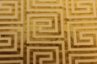 Beacon Hill Velvet Greek Key Upholstery Fabric in Gold