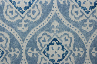  The Robert Allen© Suburban fabric features a modernized geometric print in a blue and white colorway.  This multi-purpose fabric is durable and can withstand up to 100,000 double rubs without any damage.  It can be used for several different statement projects including window accents (drapery, curtains and swags), toss pillows, headboards, bed skirts, duvet covers and upholstery. 