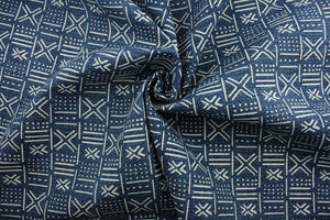 Richloom Solarium© Brevard in Indigo provides multi-purpose performance for outdoor use with a classic ethnic pattern in indigo and off white. Durable enough to withstand up to 500 hours of direct sunlight, it is also water and stain resistant.  Perfect for patio, deck and poolside.  It can be used for several different statement projects including cushions, upholstery projects and decorative pillows. 