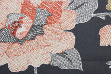 Load image into Gallery viewer, a beautiful floral vine print, providing a sophisticated look in any space. This multipurpose fabric features a combination of persimmon, bronze, white, and gray colors, allowing for an array of design possibilities.  Treated with a soil and stain repellant finish, this fabric is durable with a 30,000 double rub rating.  It can be used for several different statement projects including window accents (drapery, curtains and swags), toss pillows, headboards, bed skirts, duvet covers, upholstery, and more.
