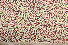 Load image into Gallery viewer, The &quot;Many Petals in Poppy&quot; pattern is perfect for a transitional look, containing shades of red, green, dark brown and off white. With a soil and stain repellant finish and a 100,000 double rubs rating, it&#39;s both stylish and durable.  It can be used for several different statement projects including window accents (drapery, curtains and swags), toss pillows, headboards, bed skirts, duvet covers, upholstery, and more.
