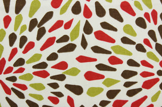 The "Many Petals in Poppy" pattern is perfect for a transitional look, containing shades of red, green, dark brown and off white. With a soil and stain repellant finish and a 100,000 double rubs rating, it's both stylish and durable.  It can be used for several different statement projects including window accents (drapery, curtains and swags), toss pillows, headboards, bed skirts, duvet covers, upholstery, and more.