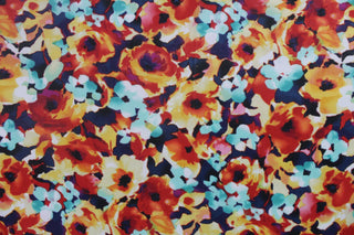 Watercolor Blooms Chiffon Fabric in Fiesta