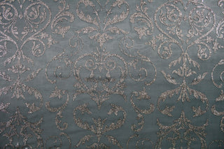 Damask Glitter Lycra Fabric in Dark Green