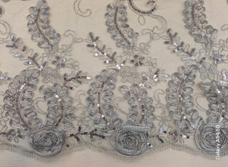 Victoria Delicate Embroidered Lace Fabric in Grey