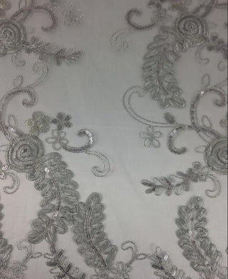 Victoria Delicate Embroidered Lace Fabric in Grey