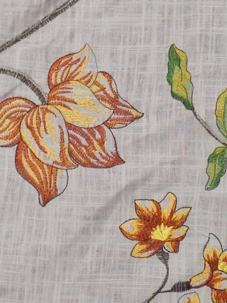 Laurel  Birds and Botanicals Embroidered Fabric in Mandarin