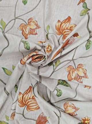 Laurel  Birds and Botanicals Embroidered Fabric in Mandarin