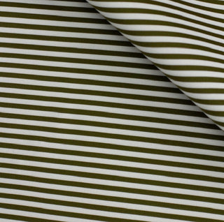 Scuba Double-Knit Horizontal Stripe Fabric in Olive Green and White