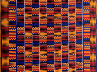 Harlem Wax Kente Design Fabric Red and Blue  