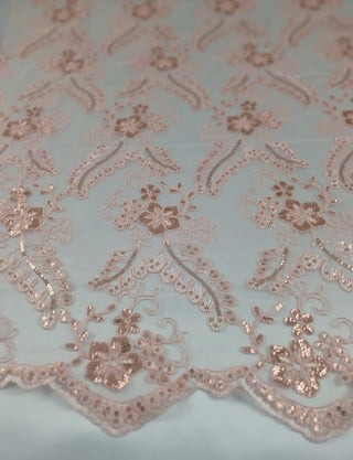 Olivia Delicate Embroidered Lace Fabric in Pink