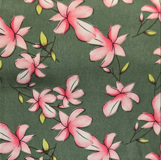 Tulip Magnolias Chiffon Fabric in Green