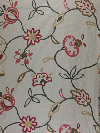 Floral and Vine 02609 Crewel Embroidered Fabric in Punch