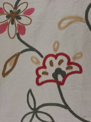 Floral and Vine 02609 Crewel Embroidered Fabric in Punch