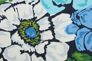 The Robert Allen© Brushed Floral in Ultramarine is the perfect multipurpose fabric, featuring a bright floral print in blue, black, green, and white. Crafted with soil and stain repellent technology.  It can be used for several different statement projects including window accents (drapery, curtains and swags), toss pillows, headboards, bed skirts, duvet covers, upholstery, and more.