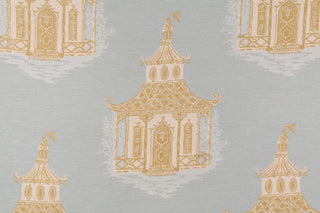 Robert Allen Pagoda Chinoiserie Jacquard Fabric in Dew