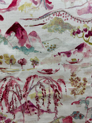 Belle Maison Willa Chinoiserie Toile Fabric in Cherry Blossom