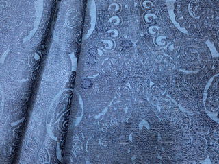 Robert Allen Delacroix Damask Etched Chenille Fabric in Indigo