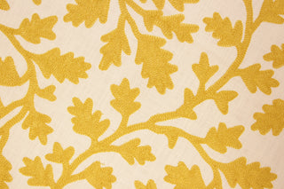 Robert Allen Folk Vine Embroidered Fabric in Jonquil