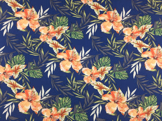 Hibiscus Challis Fabric in Royal Blue