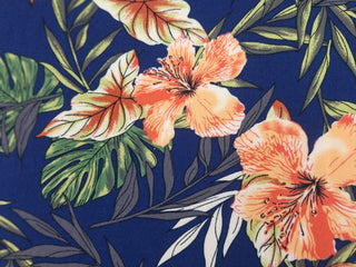 Hibiscus Challis Fabric in Royal Blue