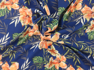Hibiscus Challis Fabric in Royal Blue