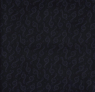 Treble Clef Music Notes with Tossed Gray On Black Blender Quilting Fabric