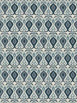 Chanson Ikat Linen Fabric in Blues