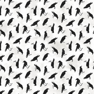 Northcott Tossed Crows by Deborah Edwards Quilting Fabric in White