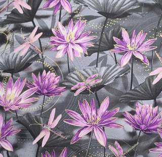 Benartex Waterlily Pool Quilting Fabric in Gray/Purple by Kanvas Studio 